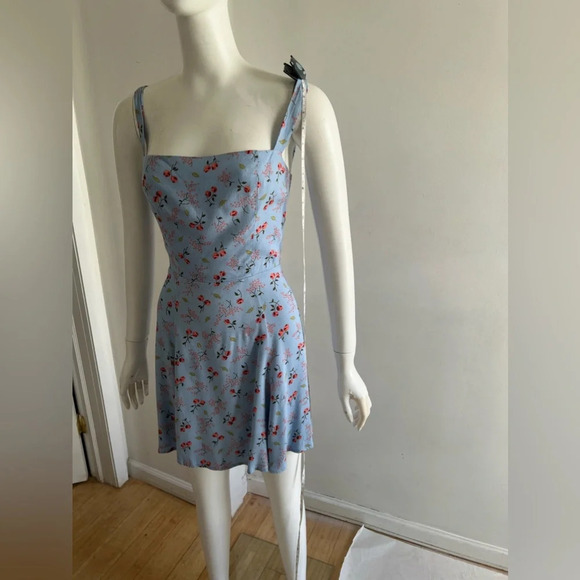 Reformation Abby Blue Floral Sleeveless Square Neck Mini Dress Size 2 US - Picture 7 of 11